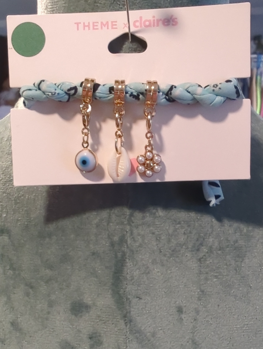 Claire's Light Blue Braided Bracelet with Gold Charm Drops